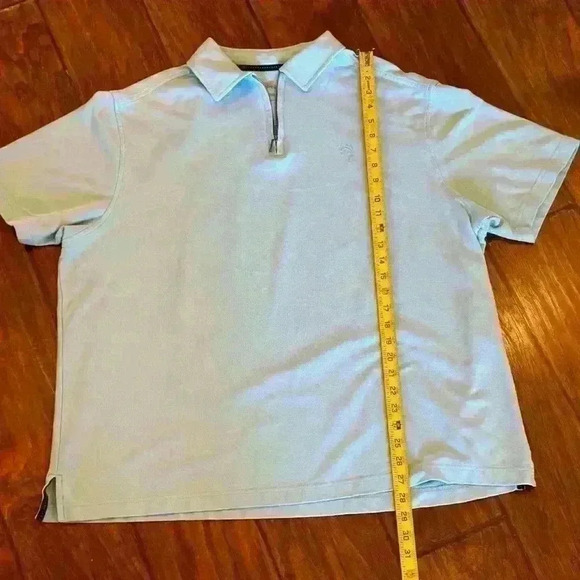 Caribbean Shirt Men's XL Turquoise Zip Up Short Sleeve Polo Shirt - Picture 4 of 5